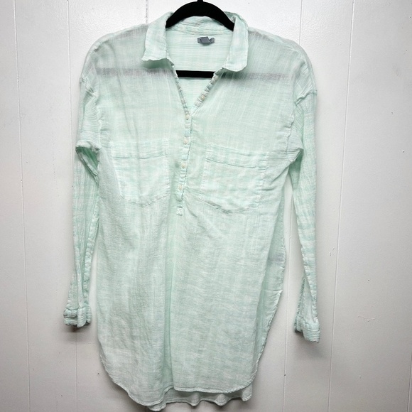 Aerie Cool Mint Green 1/2 Button Women's Gauzy Cotton Tunic Shirt Size Medium - Picture 1 of 11